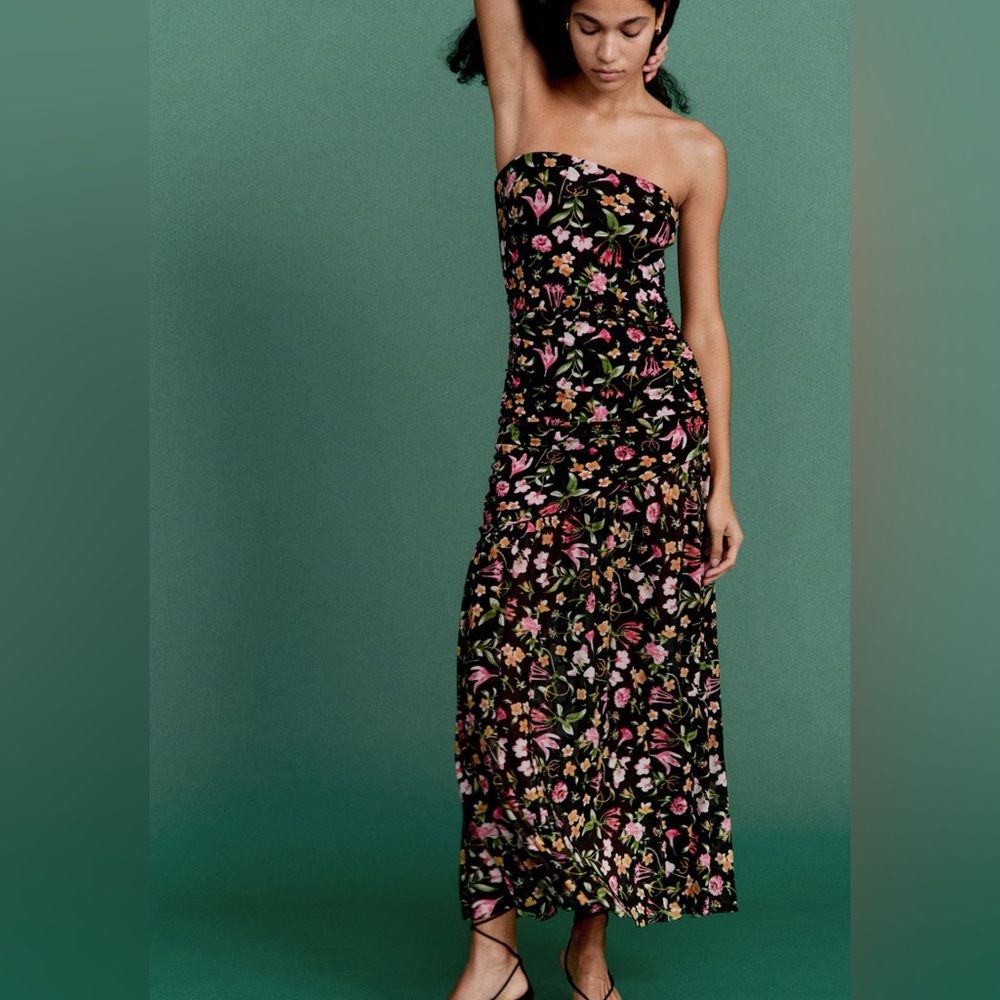 H&M black floral draped bandeau dress size M NWT